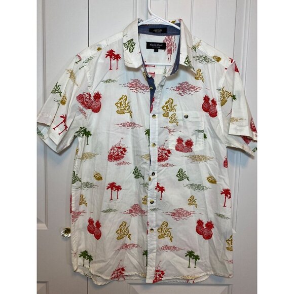 3 for $15 Eighty Eight Platinum Men’s "Hawaiian Islands" White Button-Down Shirt - Picture 1 of 5
